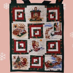 Christmas Quilted Wall Hanging, 31" Long X 25" Wide W/ Tabs For Hanging Rod